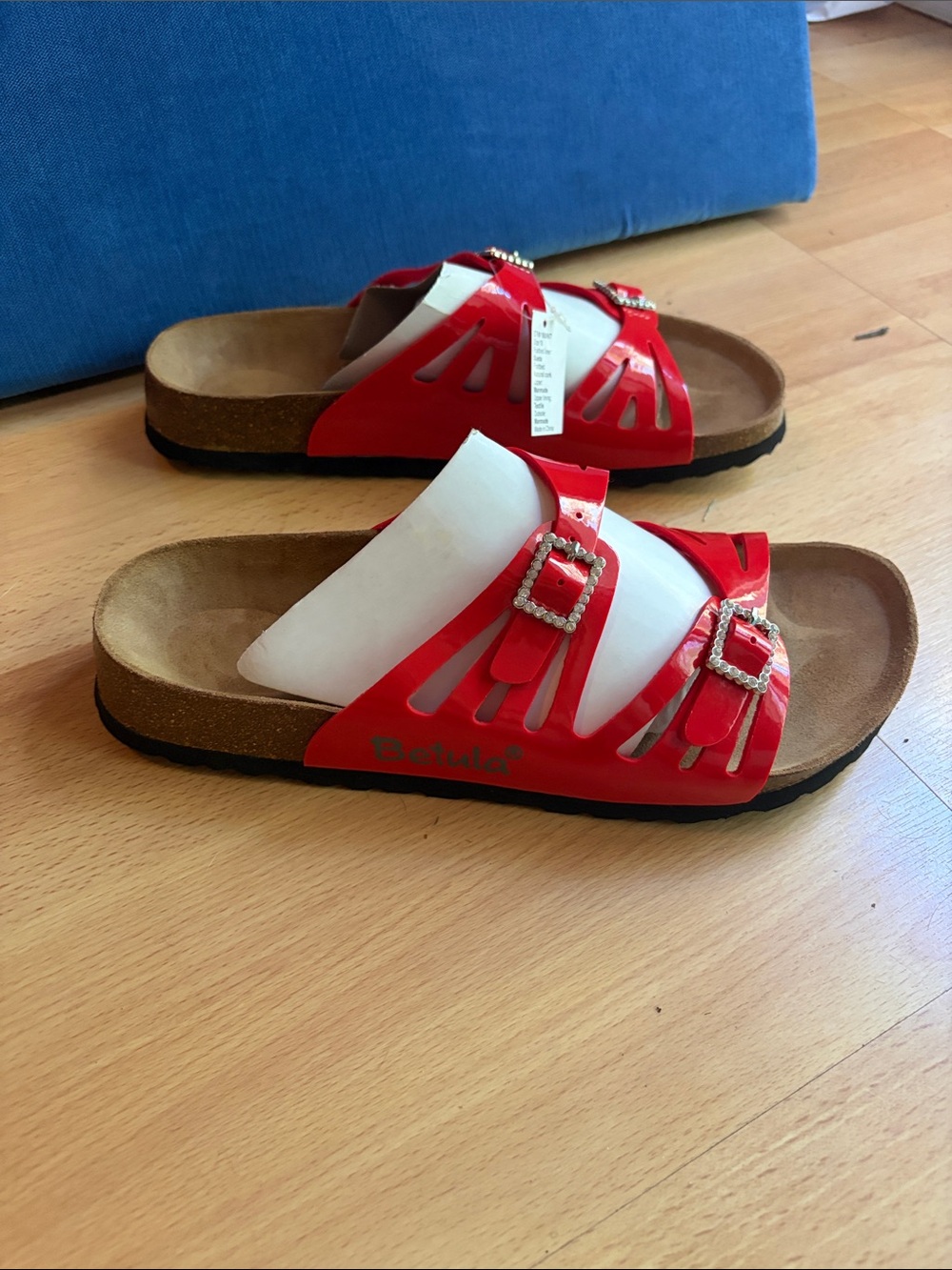 Birkenstock Betula Granada Red Women's Slide Sandals with Buckle Detail NWT
